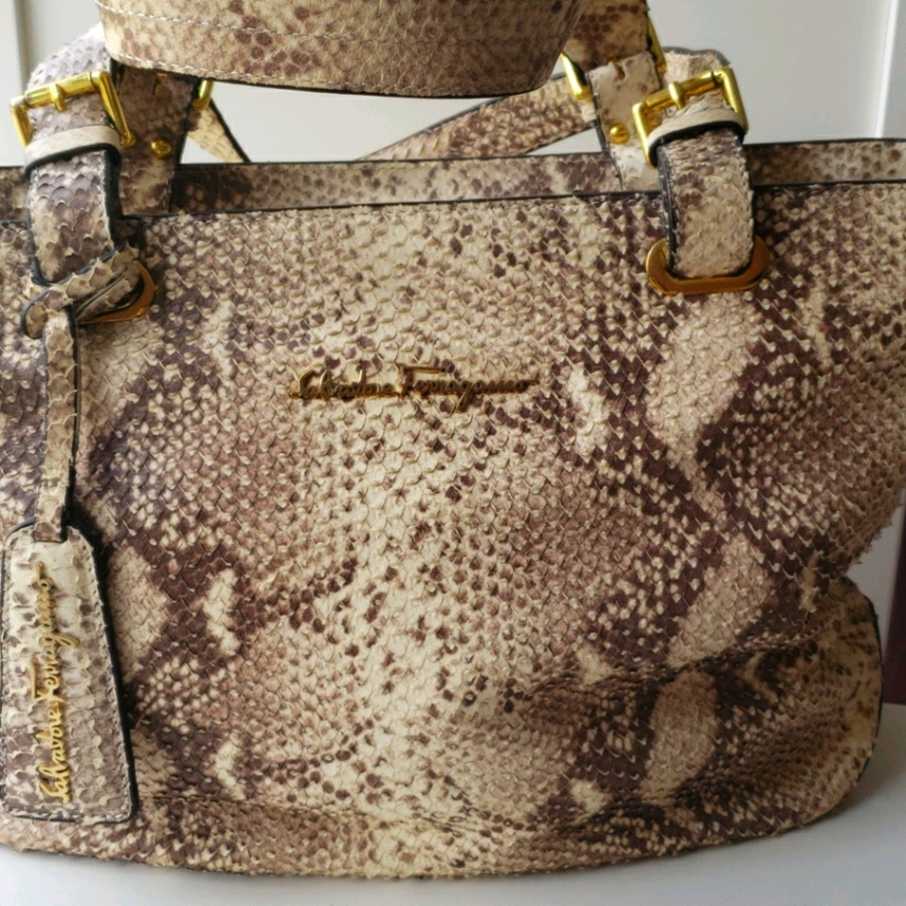 Leather bag has snake leather texture